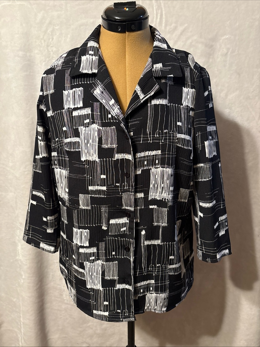 Elementz Black White Abstract Brushstroke Button-Down Shirt